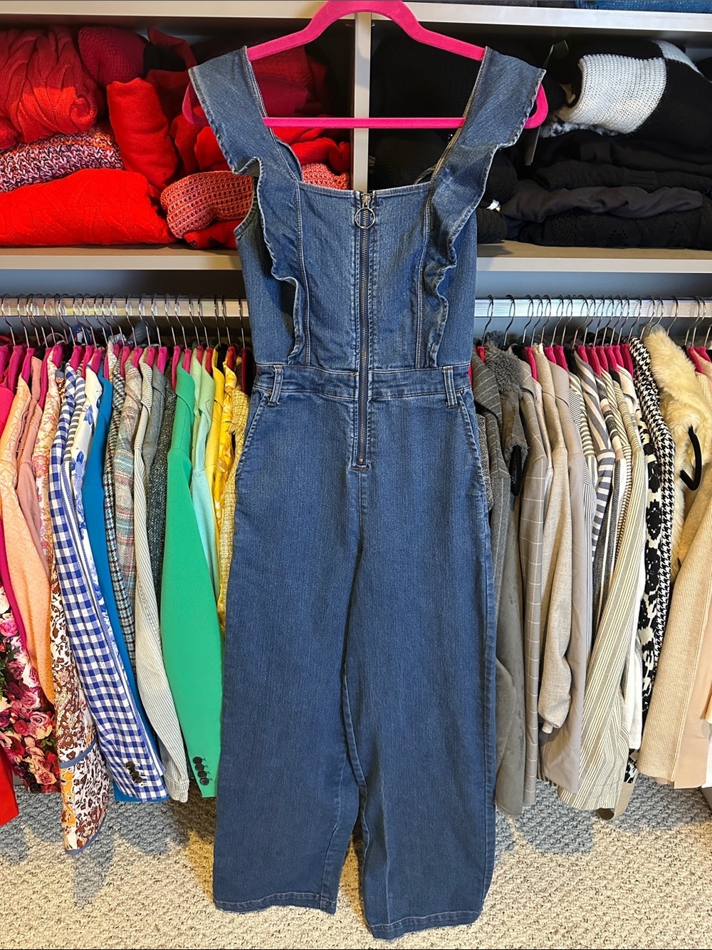 Tinseltown blue sleeveless front zipper closure jean jumpsuit size XS